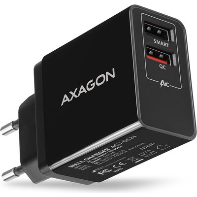 AXAGON ACU-QS24 - Dual wall charger 2x USB port QC3, 24W