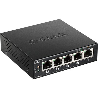 D-Link DES-1005P - 5-Port Fast Ethernet PoE Unmanaged Desktop Switch
