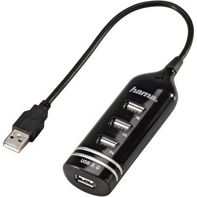 USB хъб HAMA, USB2.0, 1:4, Черен