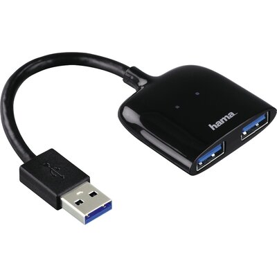 USB хъб HAMA "Мобилен", USB 3.0, 1:2, черен