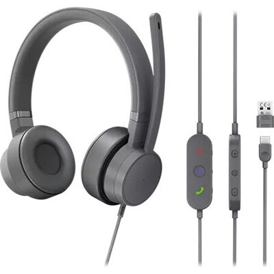 Слушалки Lenovo Go Wired ANC Headset USB-C, Storm Grey