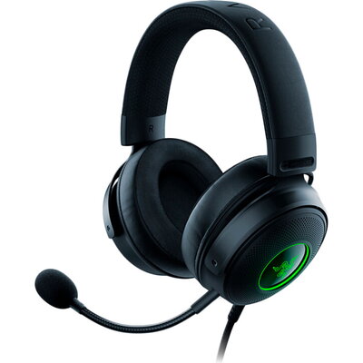 Razer Kraken V3, Gaming Headset, Detachable HyperClear Cardioid Mic, TriForce Titanium 50mm Drivers, Heat-Transfer Fabric/Leathe