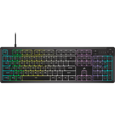 Corsair K55 CORE RGB Gaming Keyboard - Black, Fully customizable ten-zone RGB backlight, dedicated media control buttons, EAN:08