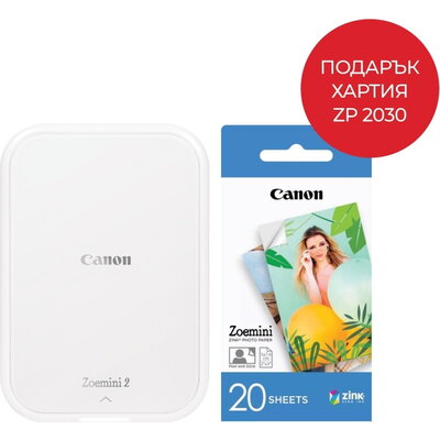 Фото принтер Canon mini photo printer  Zoemini 2 PV-223, Perl white + Zink Paper ZP-203020S 20 Sheets (5 x 7.6 cm)