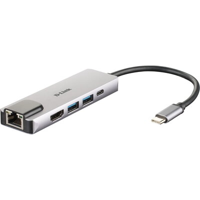 USB хъб D-Link 5-in-1 USB-C Hub with HDMI/Ethernet and Power Delivery