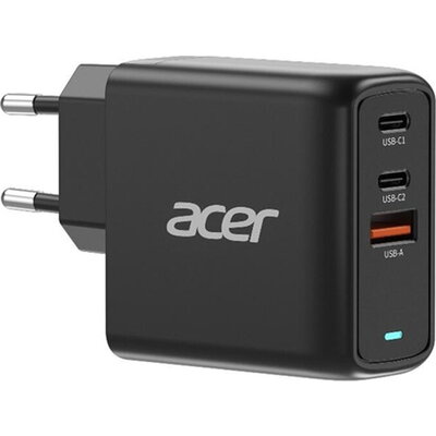 Адаптер Acer Power Adapter 67W PD GaN Charger, 2 x USB C and 1 x USB A, EU Plug, 100W USB-C cable, Black (Retail Pack)