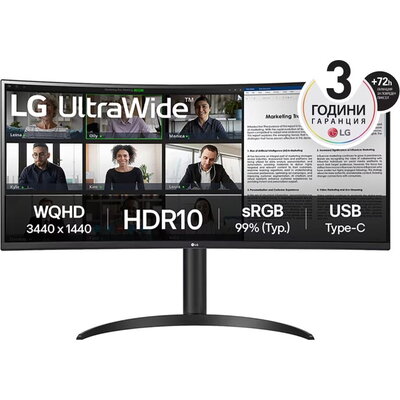 Монитор LG 34WR55QK-B - 34" UltraWide WQHD VA 100Hz Curved