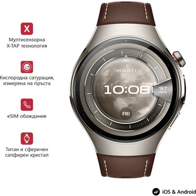 Часовник Huawei Watch 5, Rates-L29L, Brown + Huawei FreeBuds 6i White
