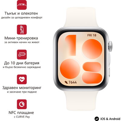Часовник Huawei Watch Fit 5 Niki-B19F White + Huawei Freebuds SE 4 ANC, White