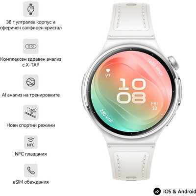 Часовник Huawei Watch 6, Leib-L19L, White, 42.3 mm, 1.38-inch LTPO OLED color screen, 2.4 GHz, BT5.0 and BR+BLE, 64 GB; RAM 2GB,