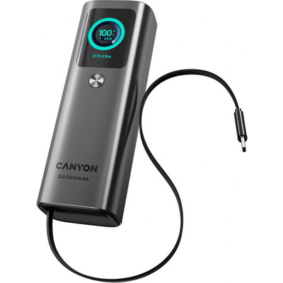 CANYON Built-in cable power bank OnPower 265 20000mAh 165W   Aluminium Dark grey