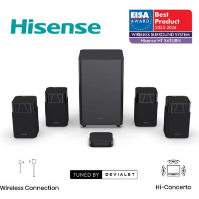 Аудио система Hisense HT Saturn, 4.1.2Ch Sound Bar with Wireless Subwoofer, 720W, Dolby Atmos, Tuned by Devialet , DTS:X,Quad Sa