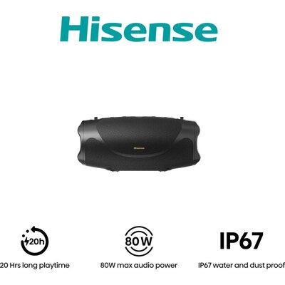 Аудио система Hisense, FlexBoom, Party speaker 2.0 Ch., 80W, BT, 20h play,IP67 Water and Dust Proof,Ambient Light,Black