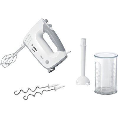 Миксер Bosch MFQ36440, Hand mixer, ErgoMixx, 450 W, Included blender & transparent jug, White