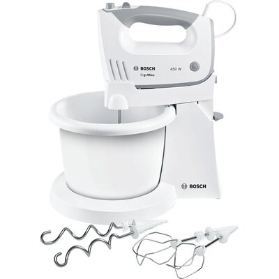 Миксер Bosch MFQ36460, Hand mixer, 450 W, White, includes bowl and stand