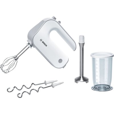 Миксер Bosch MFQ4070, Hand mixer, Styline, 500 W, White, with innovative FineCreamer stirrers,  Included blender & transparent j