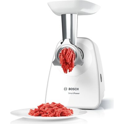 Месомелачка Bosch MFW2520W, Meat mincer SmartPower; 350W - 1500W; Discs: 3.8/ 8 mm; Sausage attachment; Attachment for kibbutz /