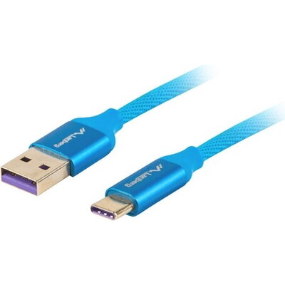 Кабел Lanberg USB-C(M) ->  USB-A (M) 2.0 cable 1m, blue premium 5A
