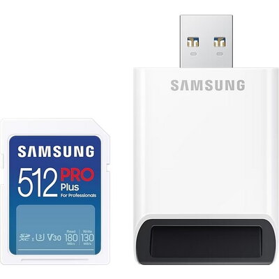 Памет Samsung 512GB SD PRO Plus + USB Reader, Class10, Read 180MB/s - Write 130MB/s