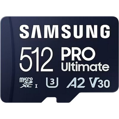 Карта памет Samsung PRO Ultimate, microSDXC, UHS-I, 512GB, Адаптер, UHS-I, U3, V30, A2