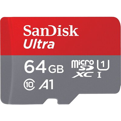Карта памет SANDISK Ultra microSDHC, 64GB, A1, UHS-I, U1, Class 10, 120MB/s, Адаптер