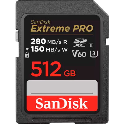 SANDISK Extreme PRO 512GB V60 UHS-II SD cards, 280/150MB/s,V60,C10,UHS-II
