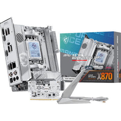 MSI MPG X870I EDGE TI EVO WIFI, mITX, Socket AM5, Dual Channel DDR5 10000+MHz (OC), 1x PCIe x16 slot, 3x M.2 slot, 1x HDMI, 5x U