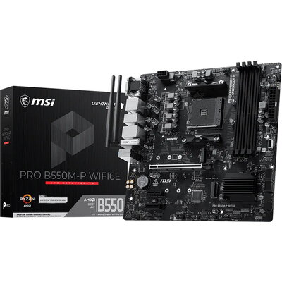 MSI PRO B550M-P WIFI6E, M-ATX, Socket AM4, 4 DIMM, Dual Channel DDR4 up to 4400+(OC)MHz, 1x PCIe 4.0 x16 slot, 2x M.2 slots, 4x 