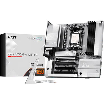 MSI PRO B850M-A WIFI PZ, mATX, Socket AM5, 4x DDR5 Dual Channel DDR5 up to 8200(OC)MHz, 4x PCIe x16 slot, 2x M.2 slot, 3x USB 5G