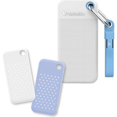 Твърд диск Verbatim Pocket SSD USB 3.2 Gen 2 1TB White/Light Blue incl. two rubber sleeves