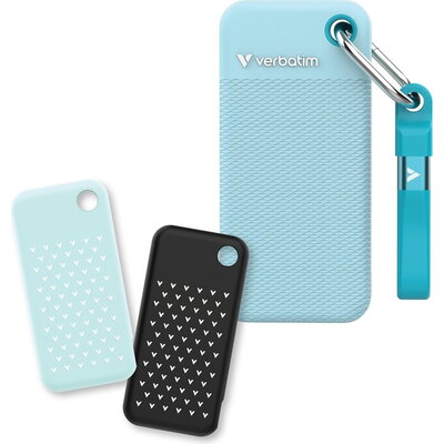 Твърд диск Verbatim Pocket SSD USB 3.2 Gen 2 1TB Polar Blue incl. two rubber sleeves
