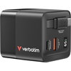 Зарядно устройство Verbatim Mini GaN Charger 65W 2 Port retractable cable display US plugs with EU and UK adaptors