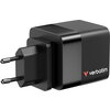 Зарядно устройство Verbatim Mini GaN Charger 65W 2 Port retractable cable display US plugs with EU and UK adaptors