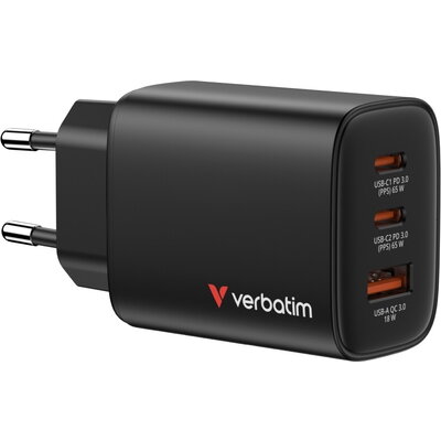 Зарядно устройство Verbatim Essentials GaN Charger 65W EU plug Black