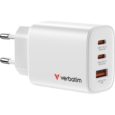 Зарядно устройство Verbatim Essentials GaN Charger 65W EU plug White