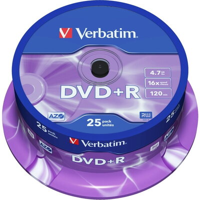 Медия Verbatim DVD+R AZO 4.7GB 16X MATT SILVER SURFACE (25 PACK)