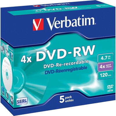 Медия Verbatim DVD-RW SERL 4.7GB 4X MATT SILVER SURFACE (5 PACK)