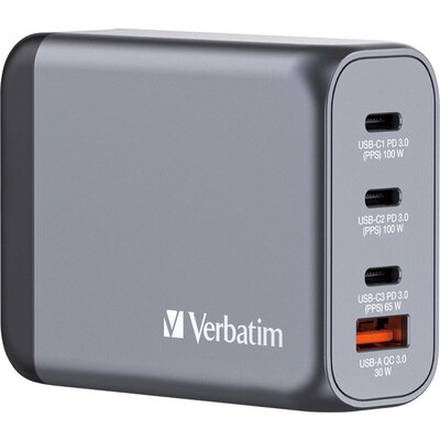 Зарядно устройство Verbatim GNC-100 GaN Charger 4 Port 100W USB A/C (EU/UK/US)