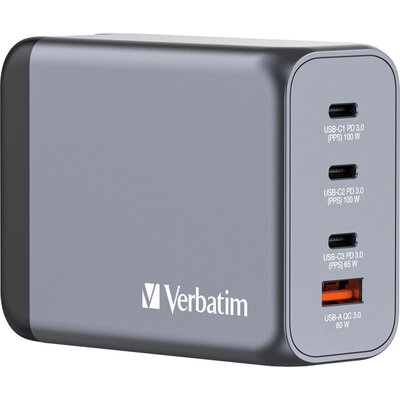 Зарядно устройство Verbatim GNC-200 GaN Charger 4 Port 200W USB A/C (EU/UK/US)