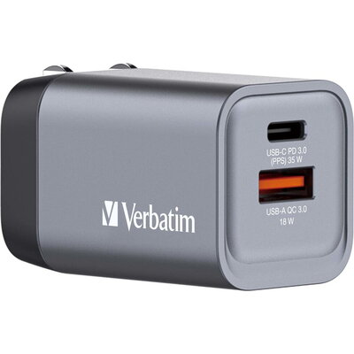 Зарядно устройство Verbatim GNC-35 GaN Charger 2 Port 35W USB A/C (EU/UK/US)