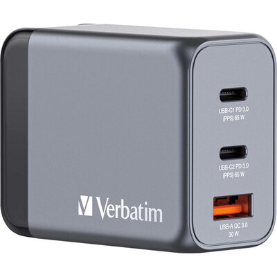 Зарядно устройство Verbatim GNC-65 GaN Charger 3 Port 65W USB A/C (EU/UK/US)