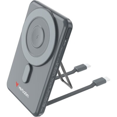 Външна батерия Verbatim Charge 'n' Go 2C Power Bank Magnetic Wireless 5000mAh with 2 USB-C Cables & Stand Grey