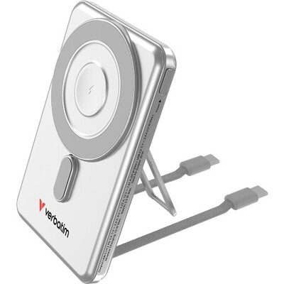 Външна батерия Verbatim Charge 'n' Go 2C Power Bank Magnetic Wireless 5000mAh with 2 USB-C Cables & Stand Silver