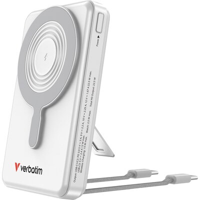 Външна батерия Verbatim Power Bank Magnetic Wireless 10.000 mAh C+C Display Silver