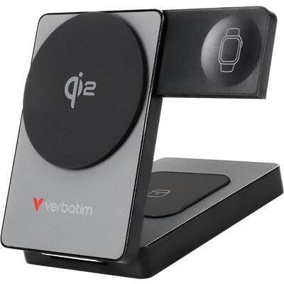 Външна батерия Verbatim Foldable 3-in-1 Qi2 Magnetic Wireless Power Bank 5000 mAh Grey