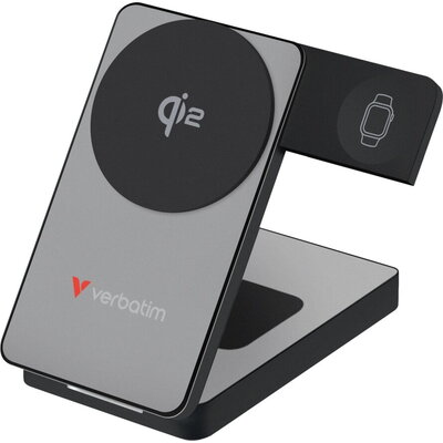 Външна батерия Verbatim Foldable 3-in-1 Qi2 Magnetic Wireless Power Bank 10000 mAh Grey
