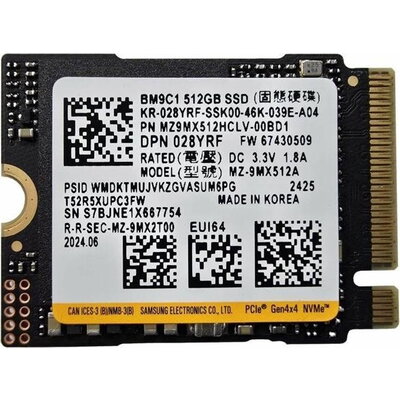 SSD SAMSUNG BM9C1 M.2 Type 2230 512GB PCIe Gen4x4 NVMe, 9MX512HCLV-00BD1 SSD SAMSUNG BM9C1 M.2 Type 2230 512GB PCIe Gen4x4 NVMe, 9MX512HCLV-00BD1