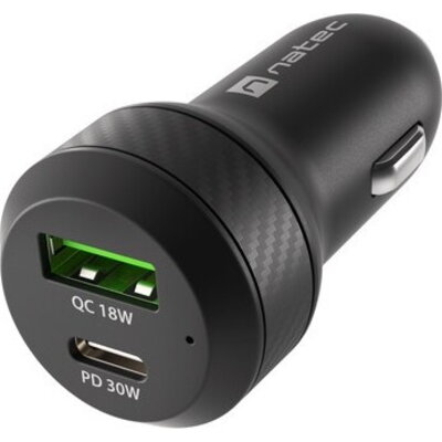 Зарядно устройство Natec Coney 1xUSB, 1xUSB-C Quick charger 48W, Black