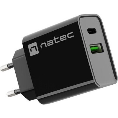 Адаптер Natec USB Charger Ribera 1X USB-A + 1X USB-C 20W, Black