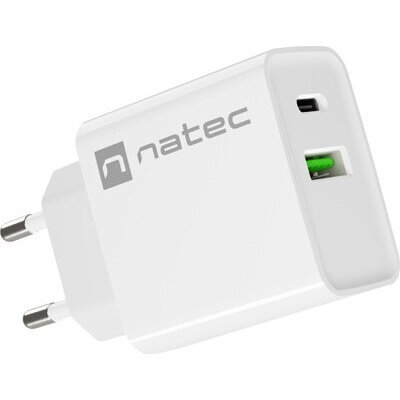 Адаптер Natec USB Charger Ribera 1X USB-A + 1X USB-C 20W, White